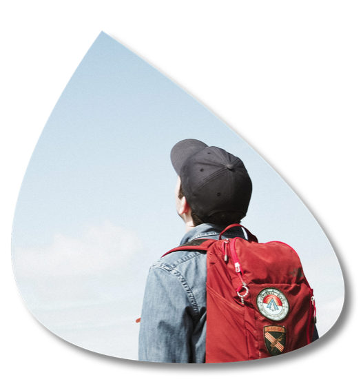 A traveller looking up at the sky